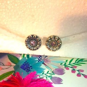 Set of 2 Interchangeable Snap Button Charms in silver and pink crystal flower